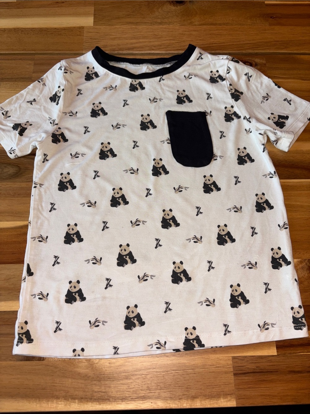 Kyte BABY White Tee with Black Panda Print and Black Pocket